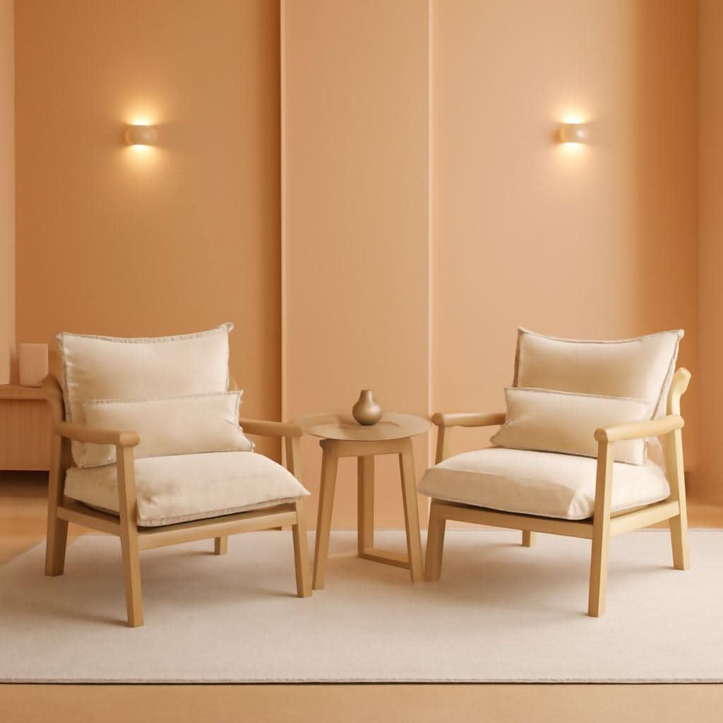 Cloud Accent Armchairs Beige Chenille With Lumbar Pillow