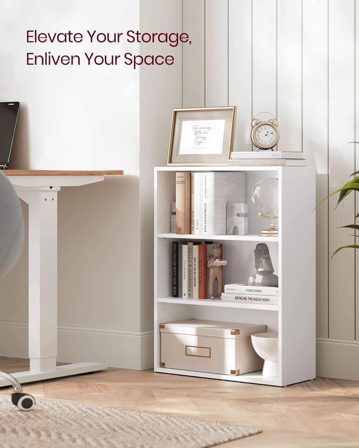 Cloud White 23.6 Inch Wide Three Tier Open Bookshelf