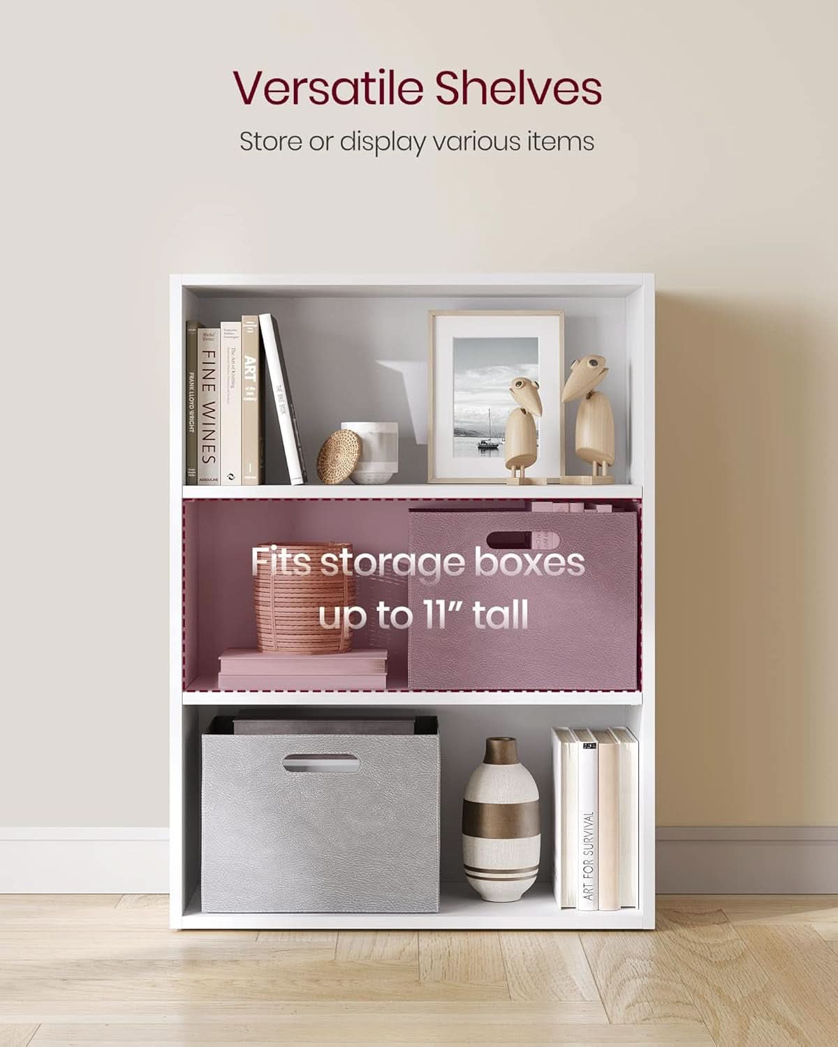 Cloud White 23.6 Inch Wide Three Tier Open Bookshelf