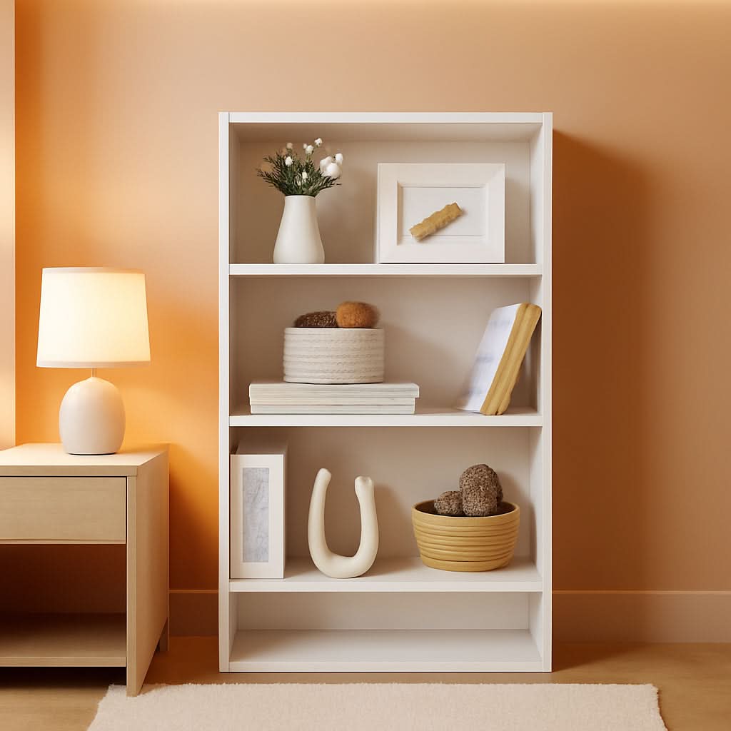 Cloud White 23.6 Inch Wide Three Tier Open Bookshelf