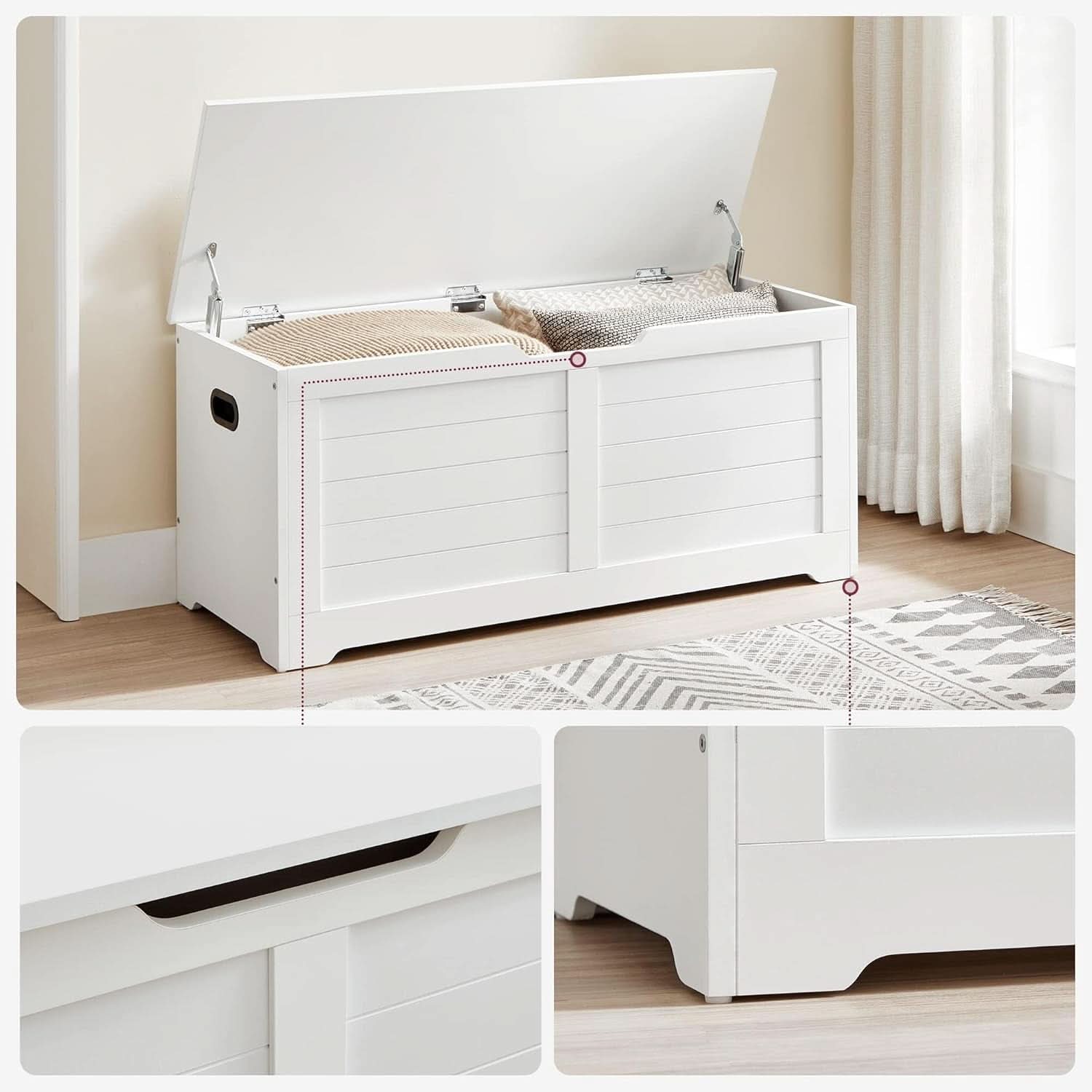 Cloud White LargeCapacity Storage Bench Hinges Chest