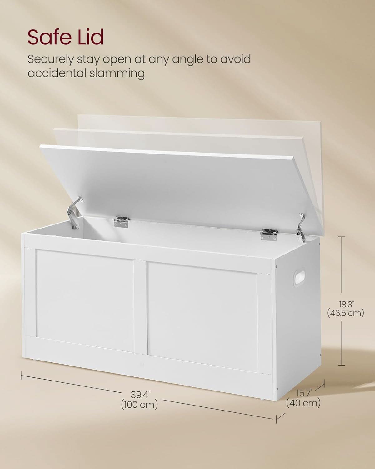 Cloud White Oversized Entryway Storage Bench Hinges