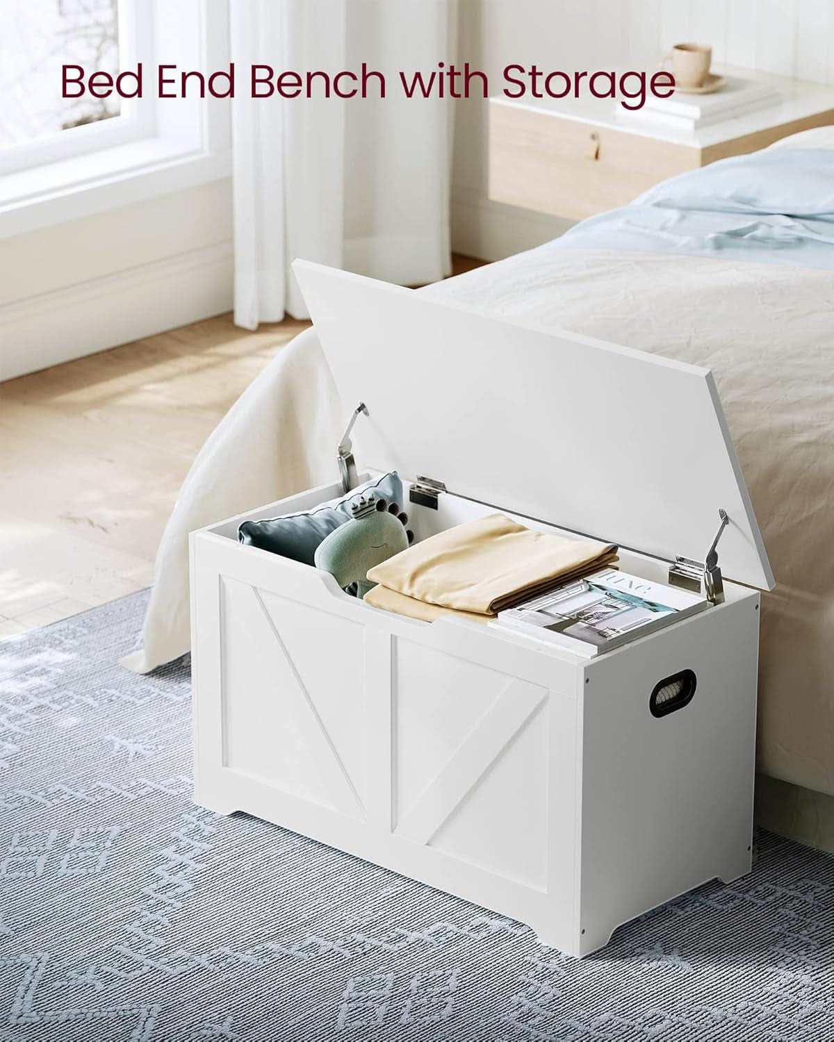 Cloud White PremiumStorage DeluxeBench With Hinges
