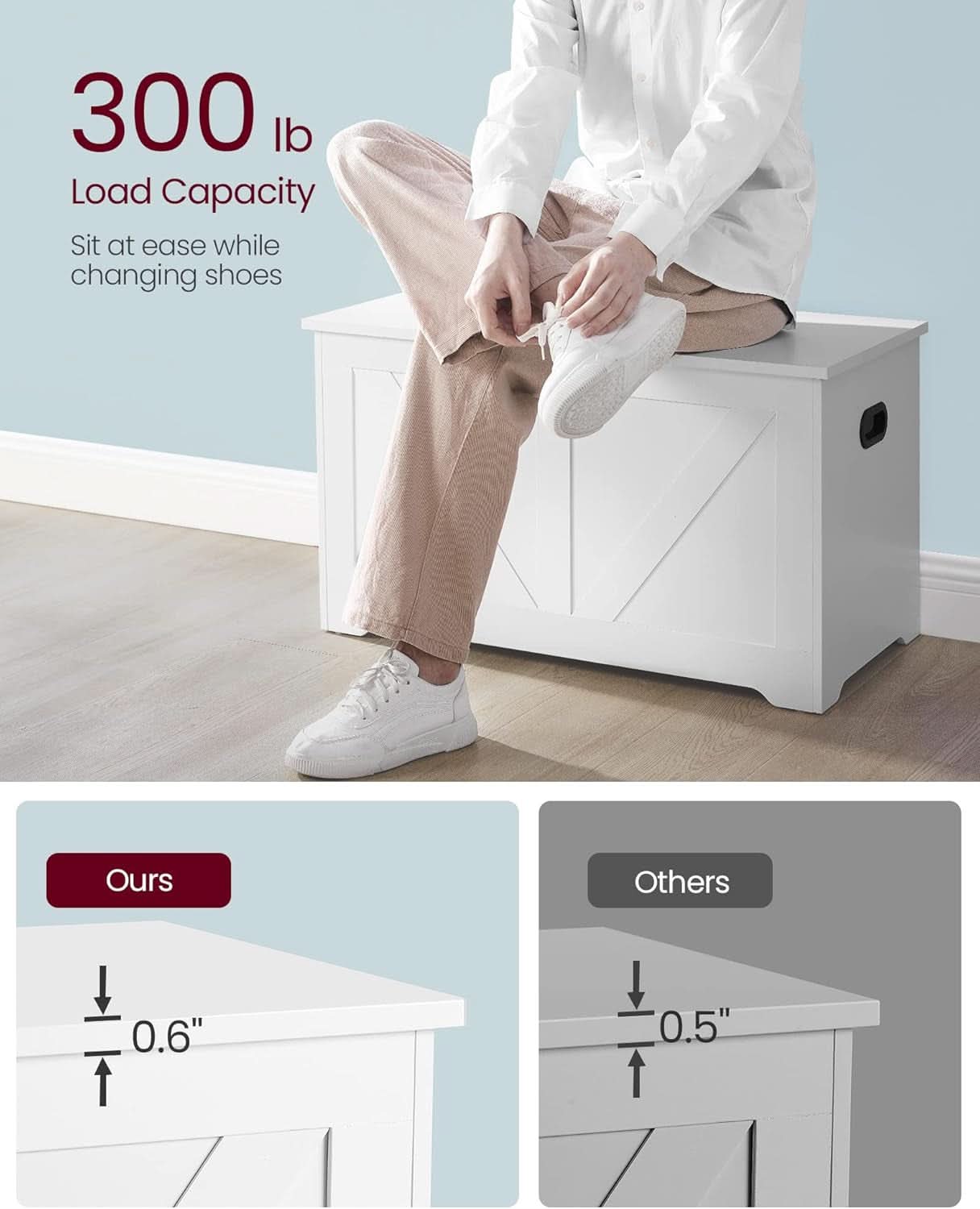 Cloud White PremiumStorage DeluxeBench With Hinges
