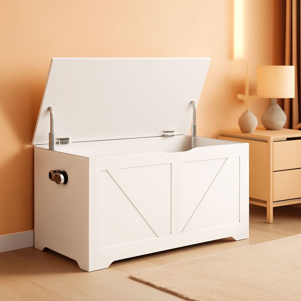 Cloud White PremiumStorage DeluxeBench With Hinges
