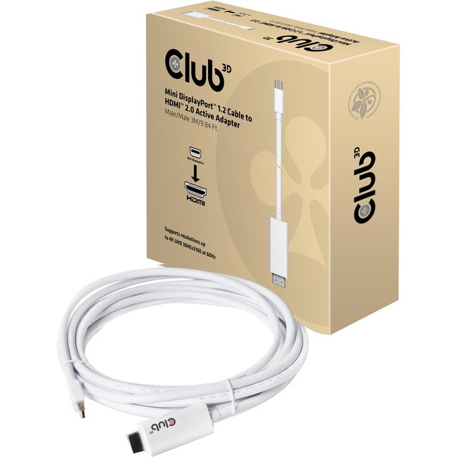 Club 3D Mini DisplayPort 1.2 Cable to HDMI UHD 4K60Hz Active Adapter M/M 3m/9.84Ft CAC-1173