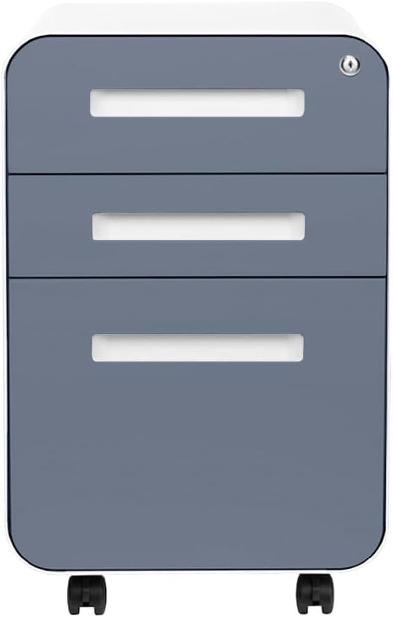 Coastal Blue 3 Drawer File Cabinet With Lock For Under Desk