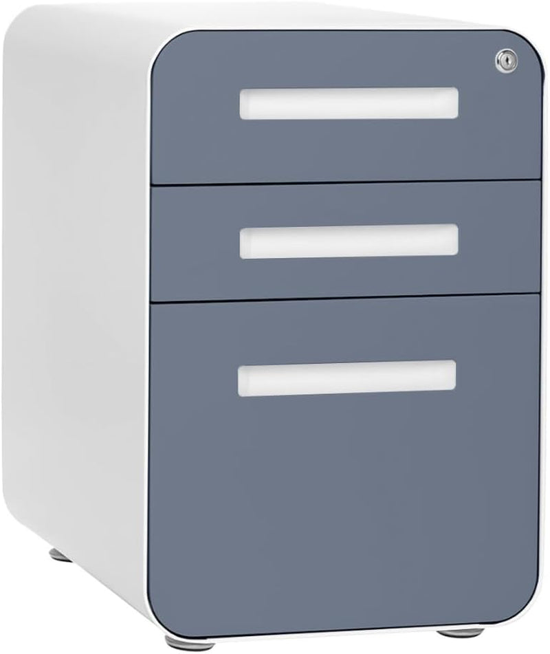 Coastal Blue 3 Drawer File Cabinet With Lock For Under Desk