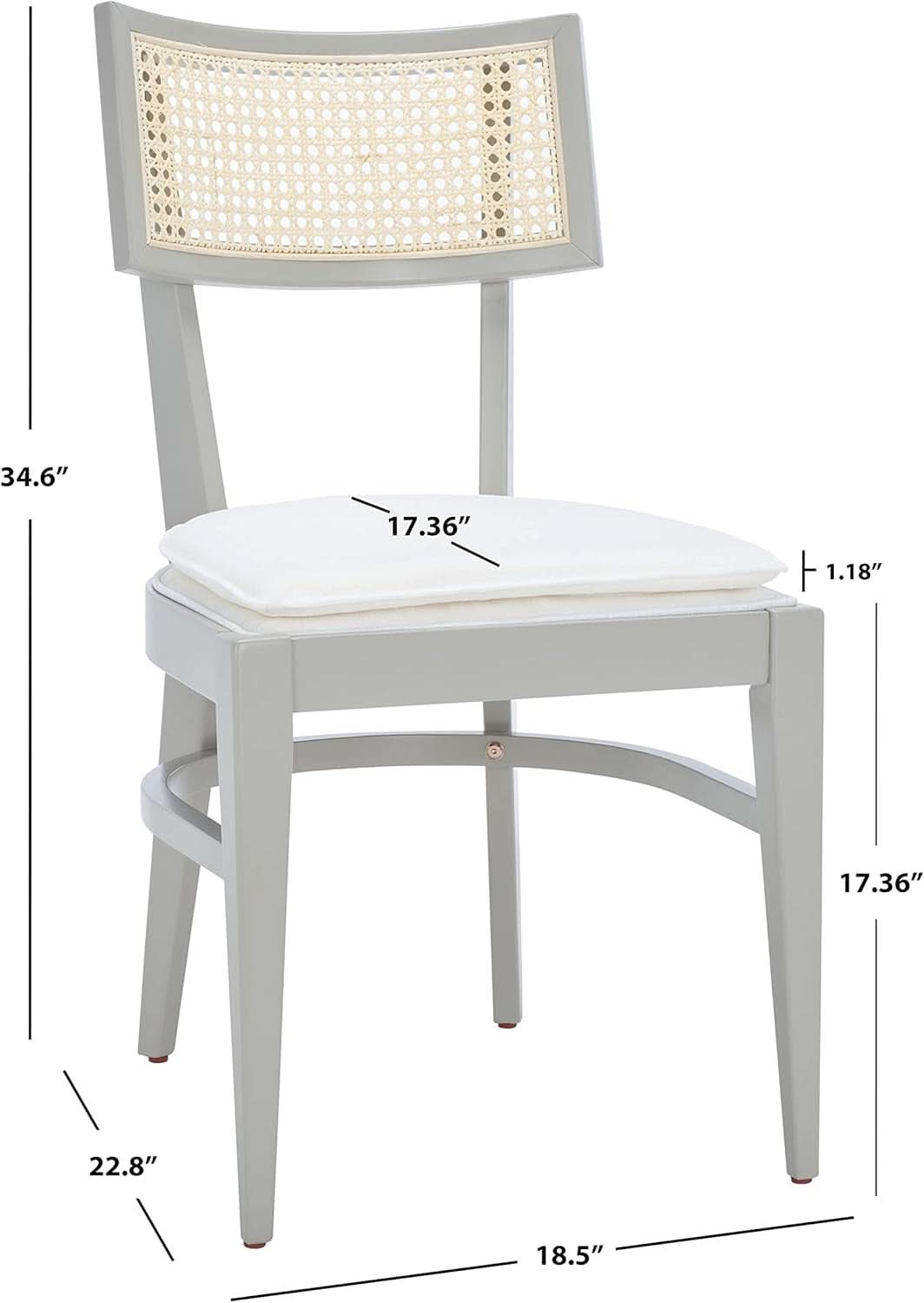 Coastal Grey Cane Seat Cushion Dining Chair For Kitchen