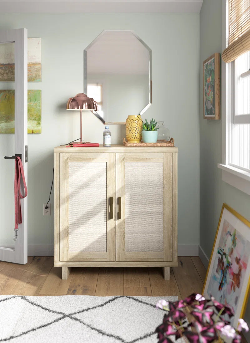 Coastal Linen Panel Accent Cabinet With Adjustable Shelves