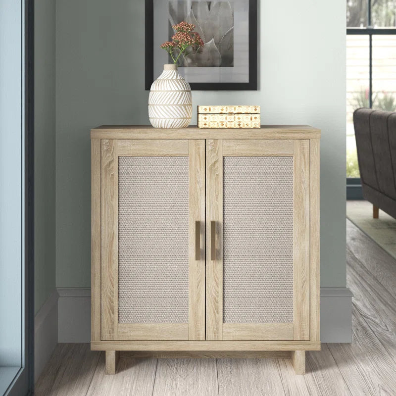 Coastal Linen Panel Accent Cabinet With Adjustable Shelves