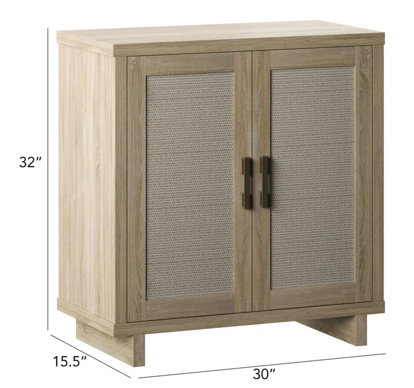 Coastal Linen Panel Accent Cabinet With Adjustable Shelves