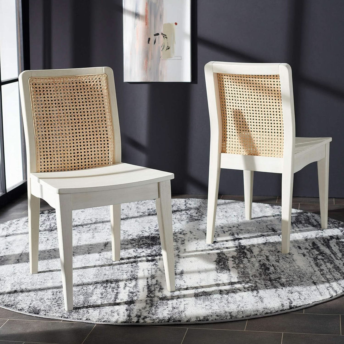 Coastal White And Natural Rattan Dining Chair Set Of 2