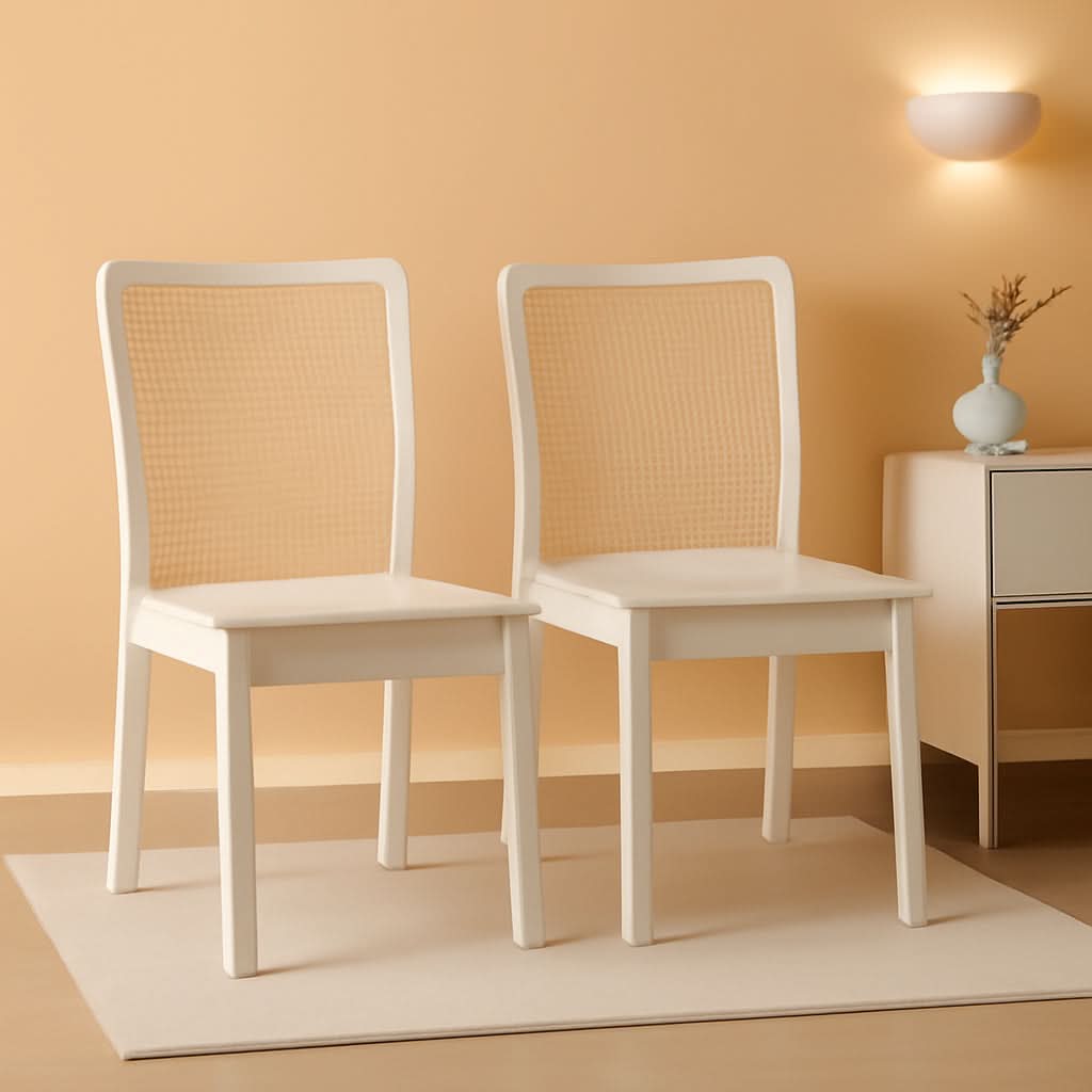 Coastal White And Natural Rattan Dining Chair Set Of 2