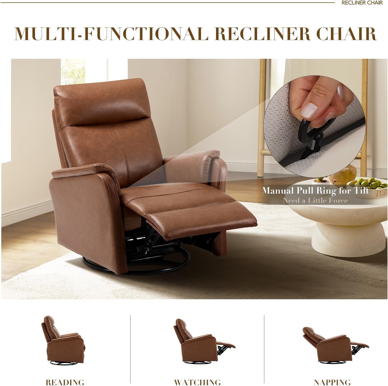 Cocoa Swivel Rocking Recliner Glider Chair With Footrest