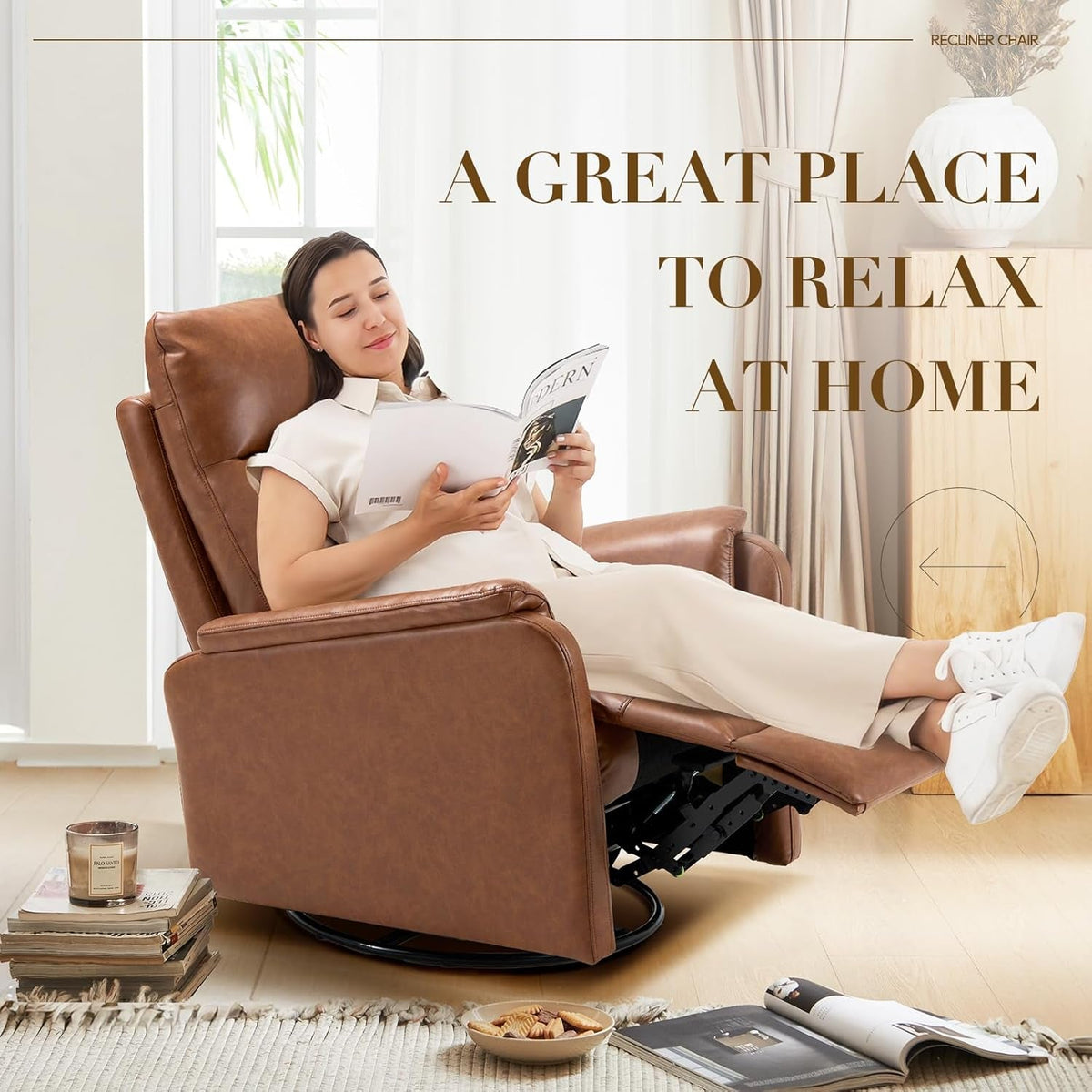 Cocoa Swivel Rocking Recliner Glider Chair With Footrest