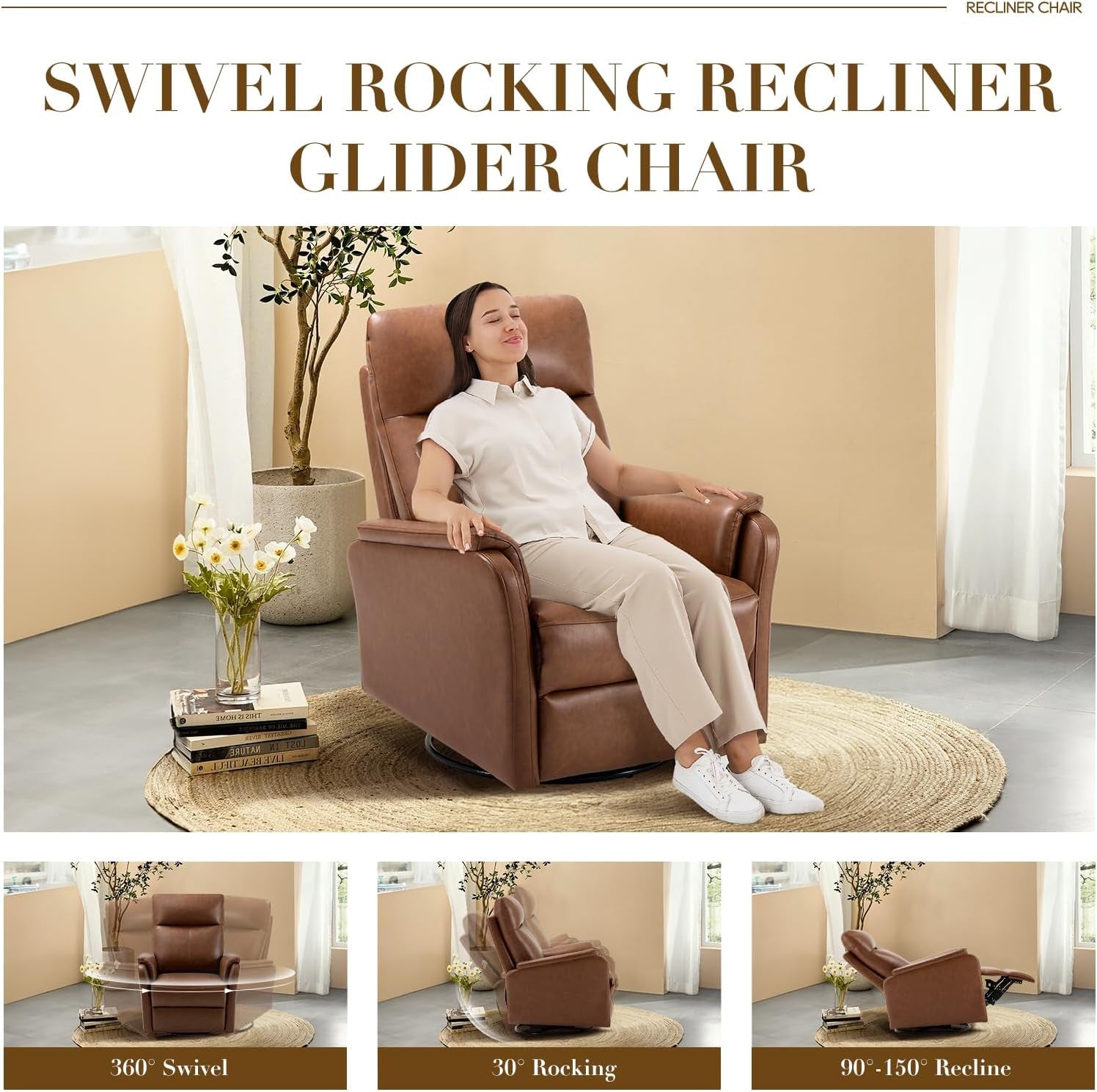 Cocoa Swivel Rocking Recliner Glider Chair With Footrest