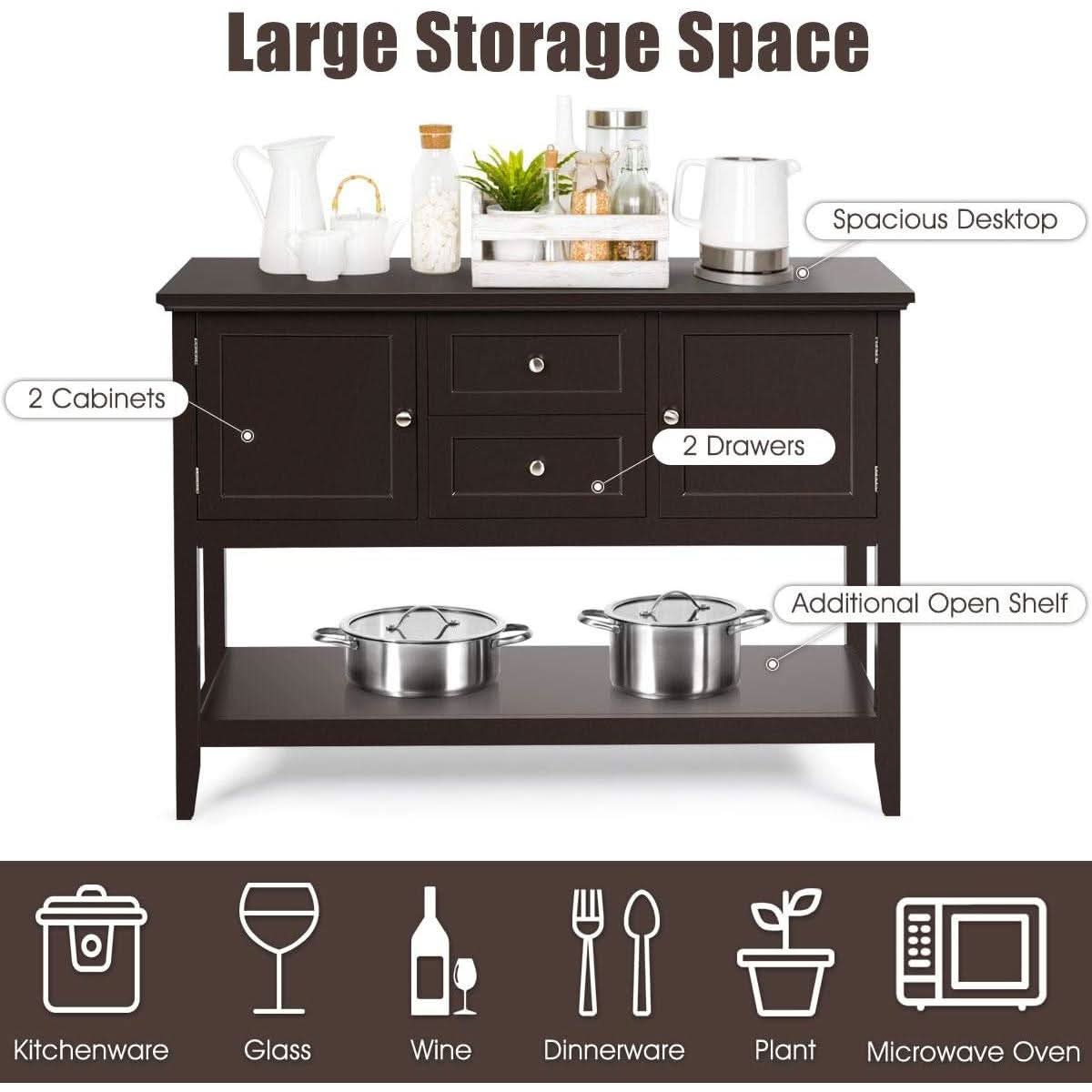 Coffee Brown Wood Buffet Server With Cabinets And Drawers