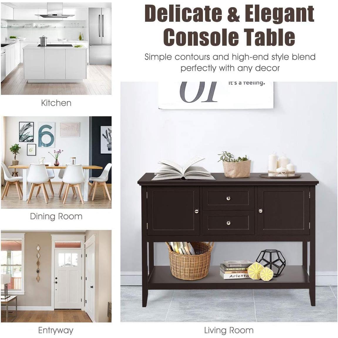 Coffee Brown Wood Buffet Server With Cabinets And Drawers