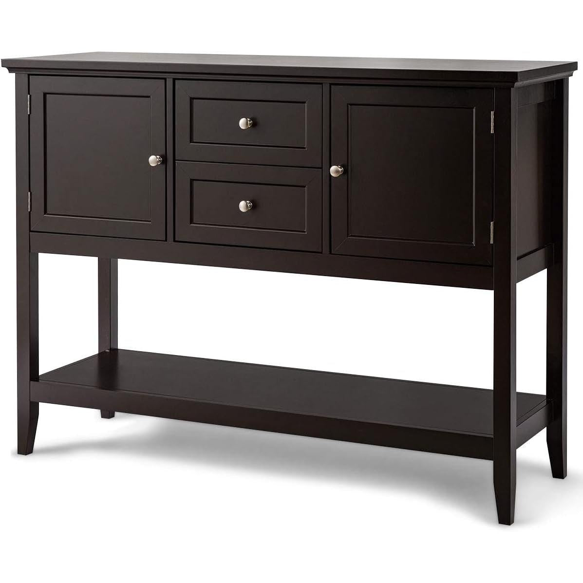 Coffee Brown Wood Buffet Server With Cabinets And Drawers