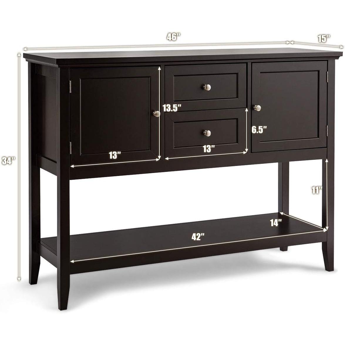 Coffee Brown Wood Buffet Server With Cabinets And Drawers