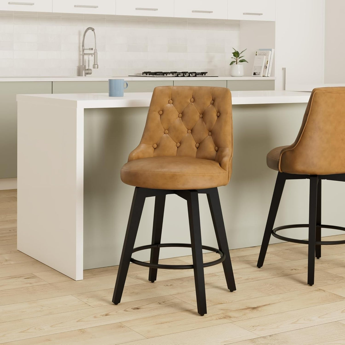 Cognac Counter Height Swivel Bar Stool With Back 26 In Seat