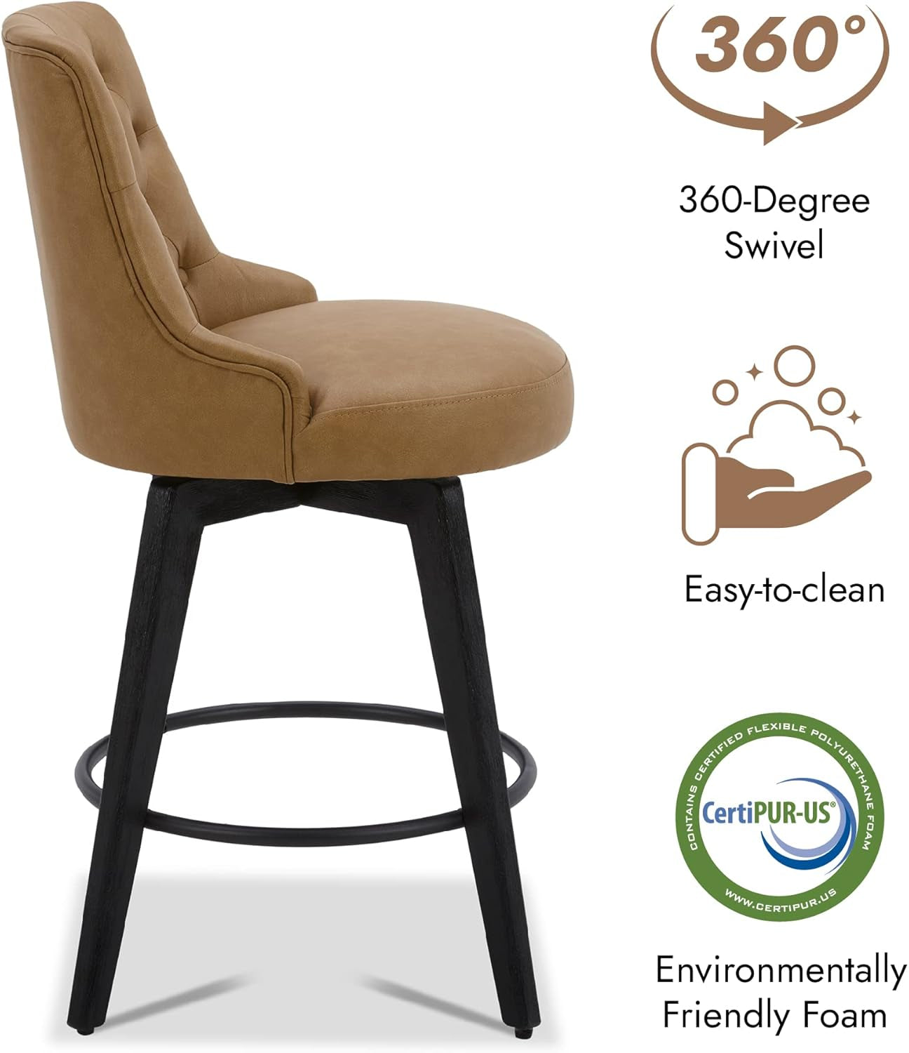 Cognac Counter Height Swivel Bar Stool With Back 26 In Seat