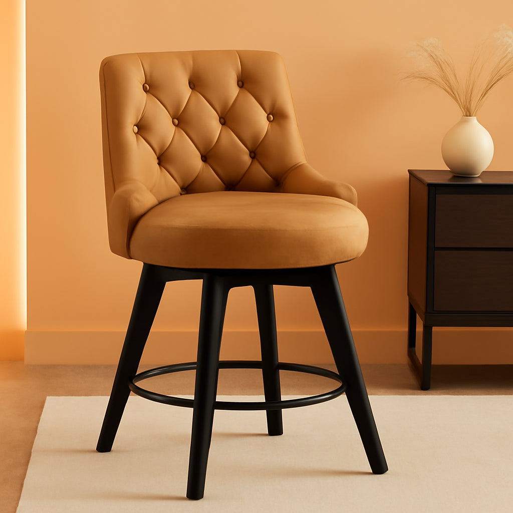 Cognac Counter Height Swivel Bar Stool With Back 26 In Seat