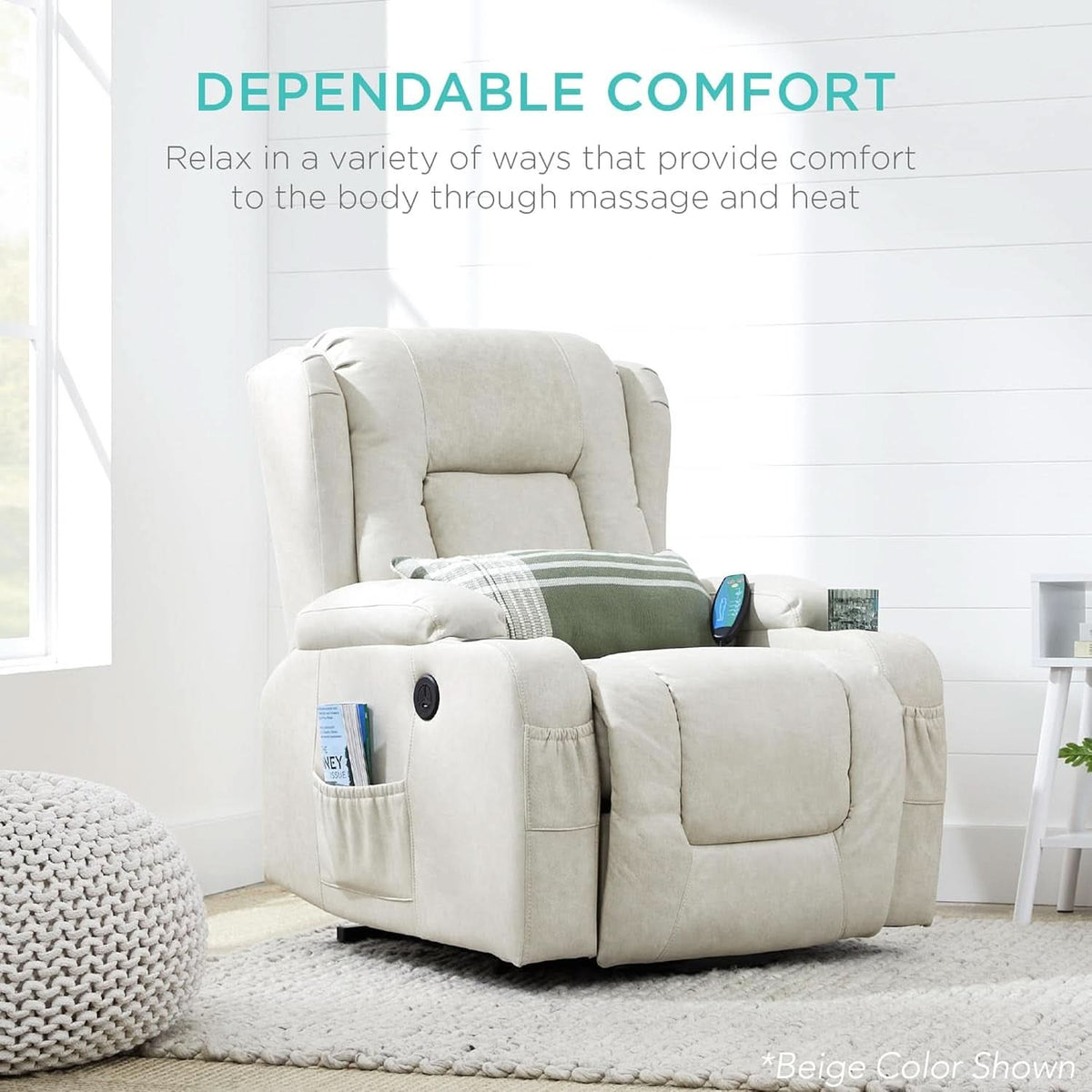 Cognac PU Leather Power Lift Recliner With Massage And Heat