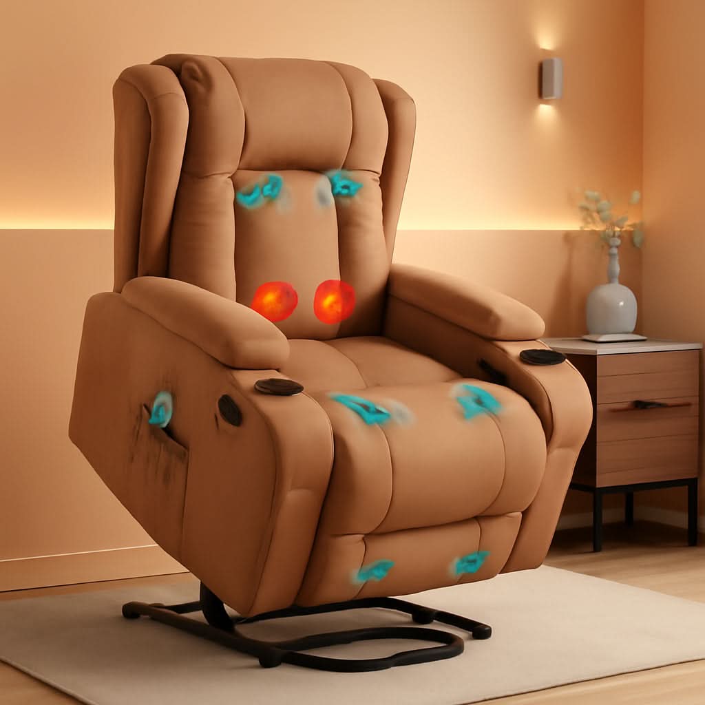 Cognac PU Leather Power Lift Recliner With Massage And Heat