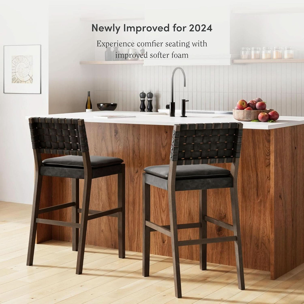 Cohen Mid Century Bar Stool 29 Inch Wood Black Faux Leather