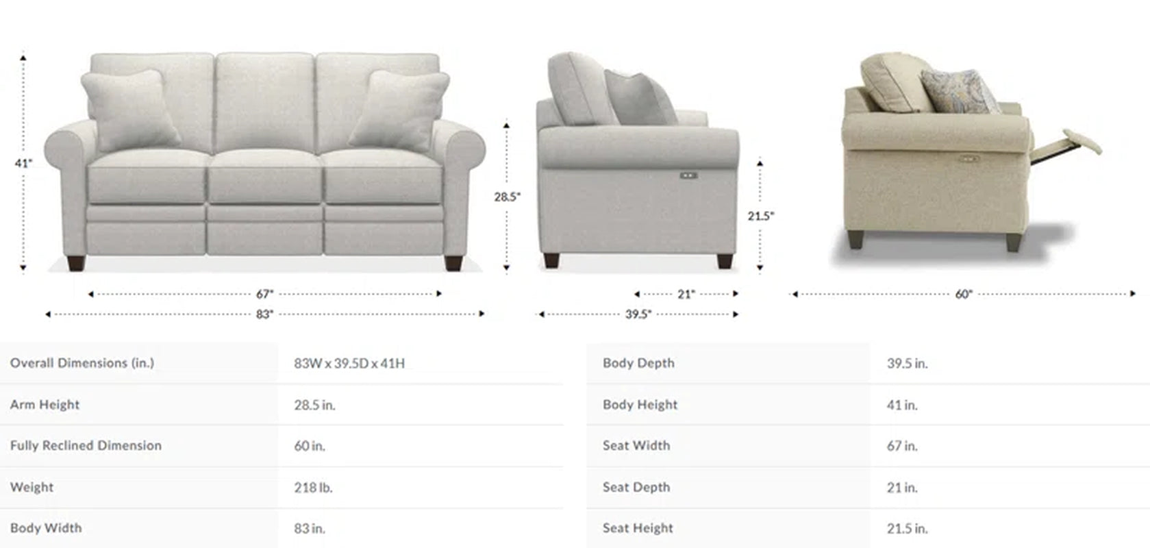 Colby Duo Power Reclining Sofa With Dual Controllers And Wood Legs