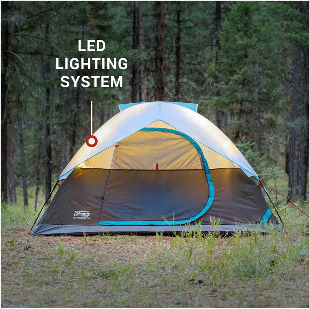 Coleman OneSource Rechargeable 4-Person Camping Dome Tent w/Airflow System &amp; LED