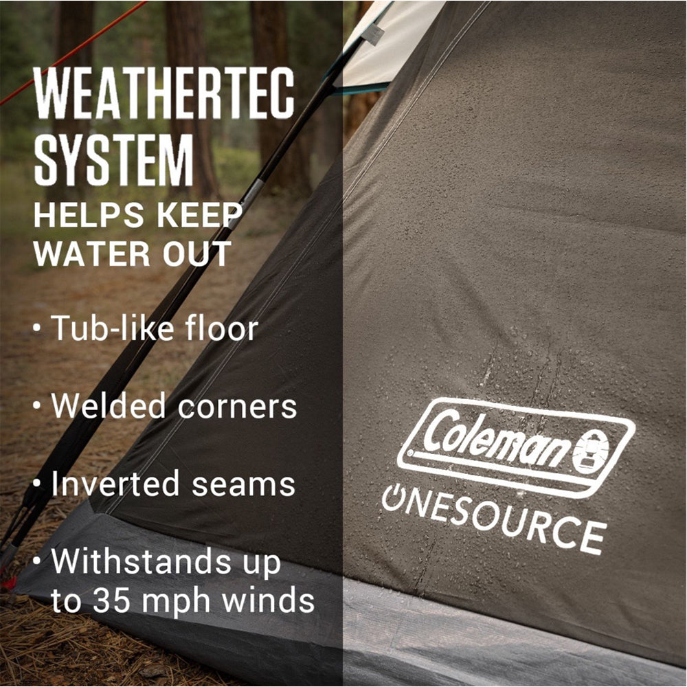 Coleman OneSource Rechargeable 4-Person Camping Dome Tent w/Airflow System &amp; LED