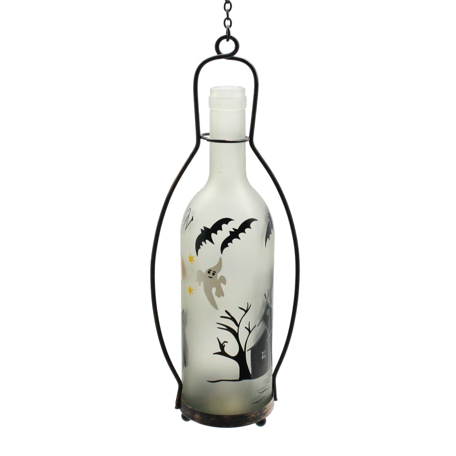 Color Changing Lighted Frosted Glass Halloween Bottle - Haunted House