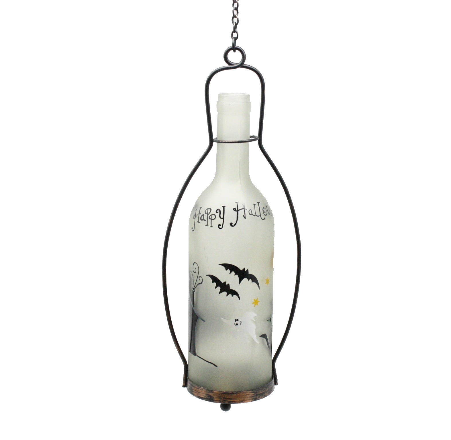 Color Changing Lighted Frosted Glass Halloween Bottle - Haunted House