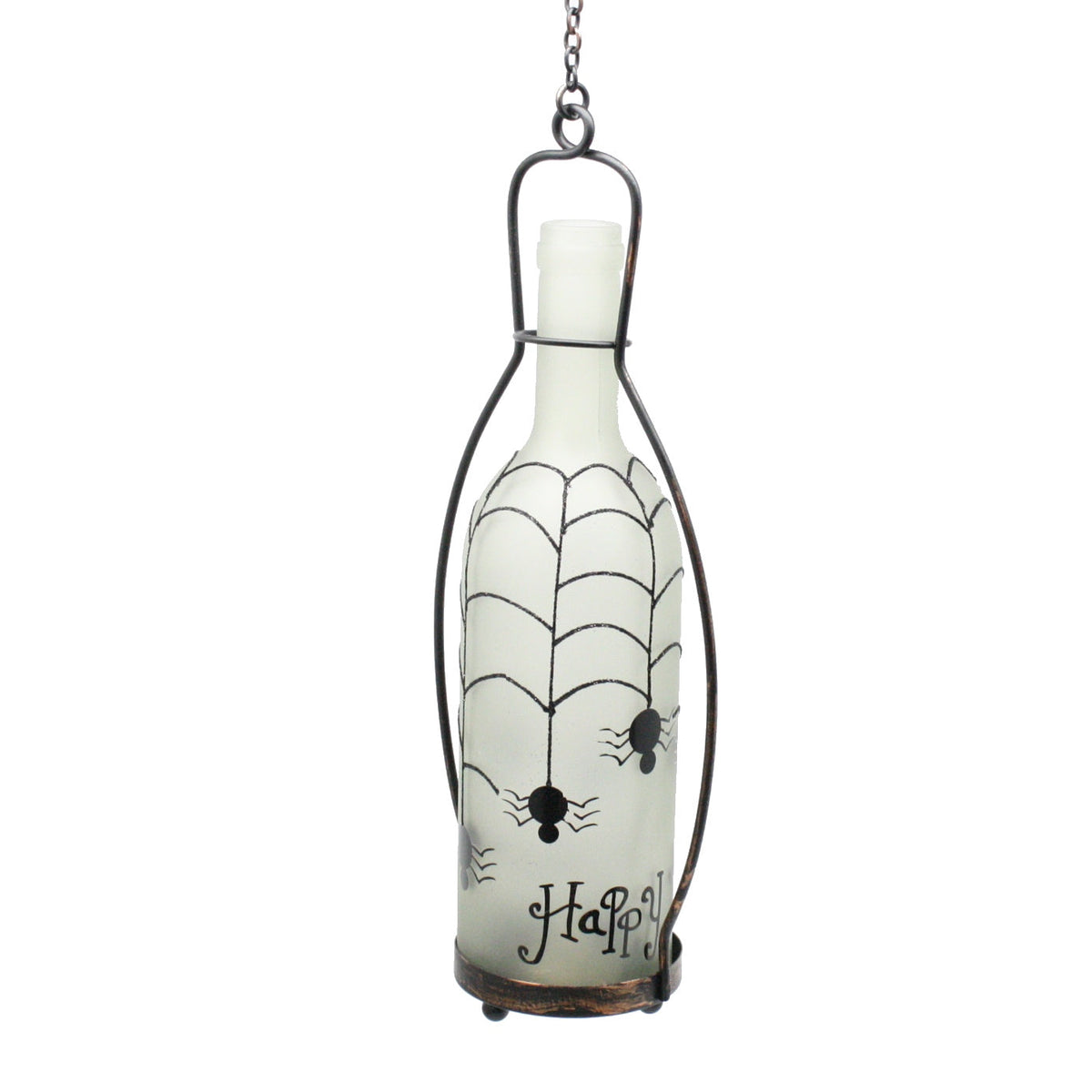 Color Changing Lighted Frosted Glass Halloween Bottle - Spiders