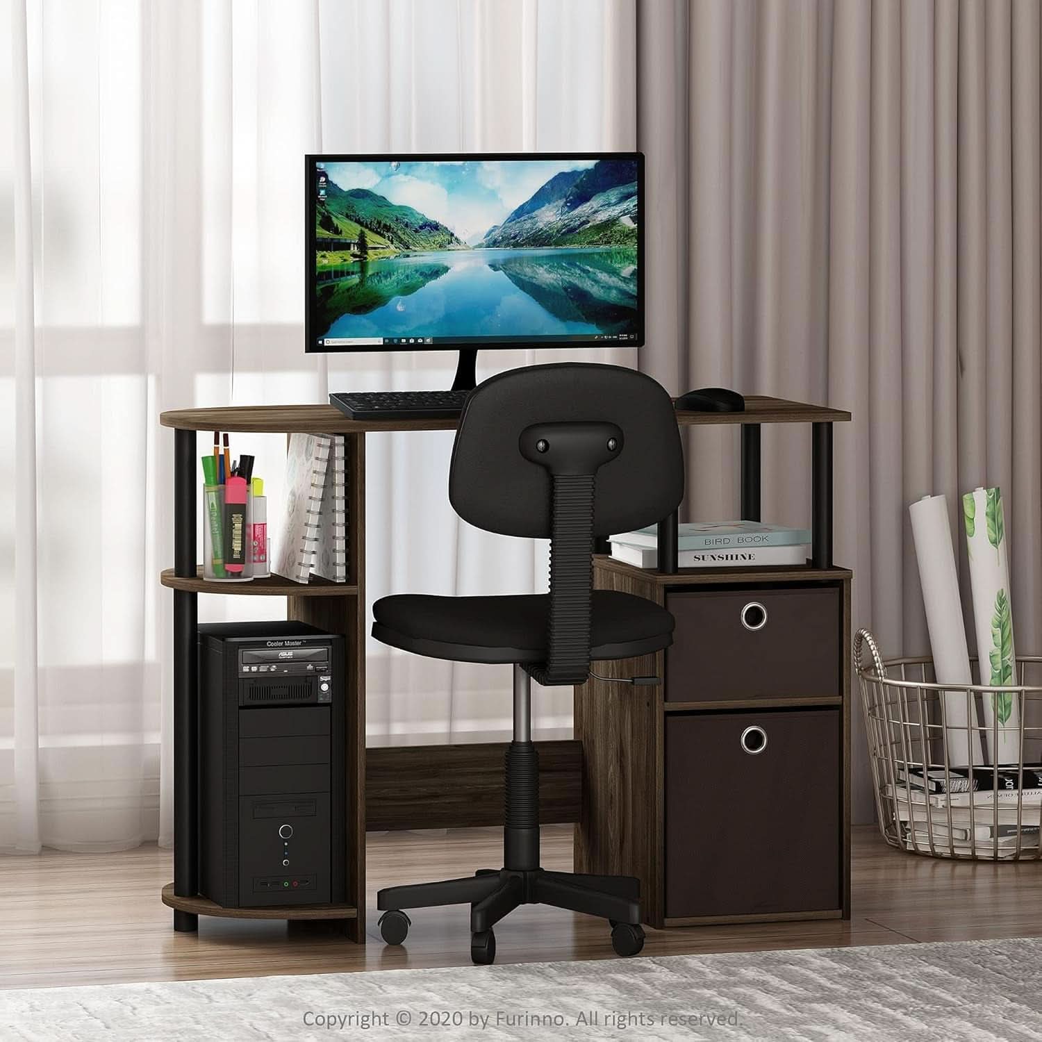 Columbia Walnut Space Saving Computer Desk With CPU Shelf