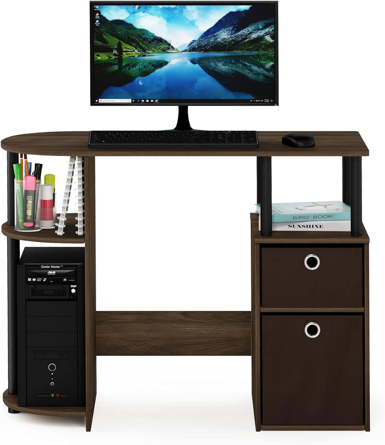 Columbia Walnut Space Saving Computer Desk With CPU Shelf