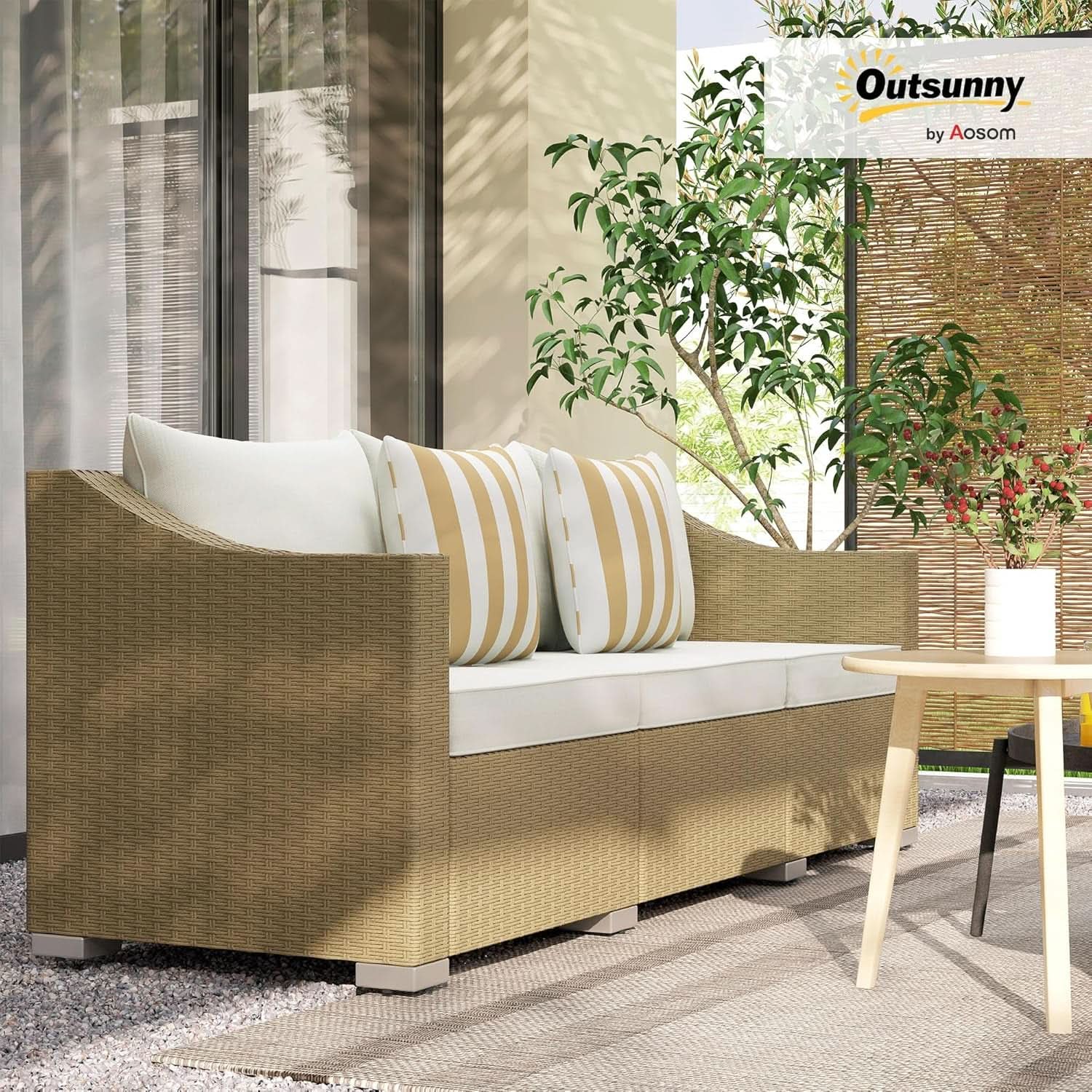 Comfortable All Weather Wicker Patio Sofa with Cushions