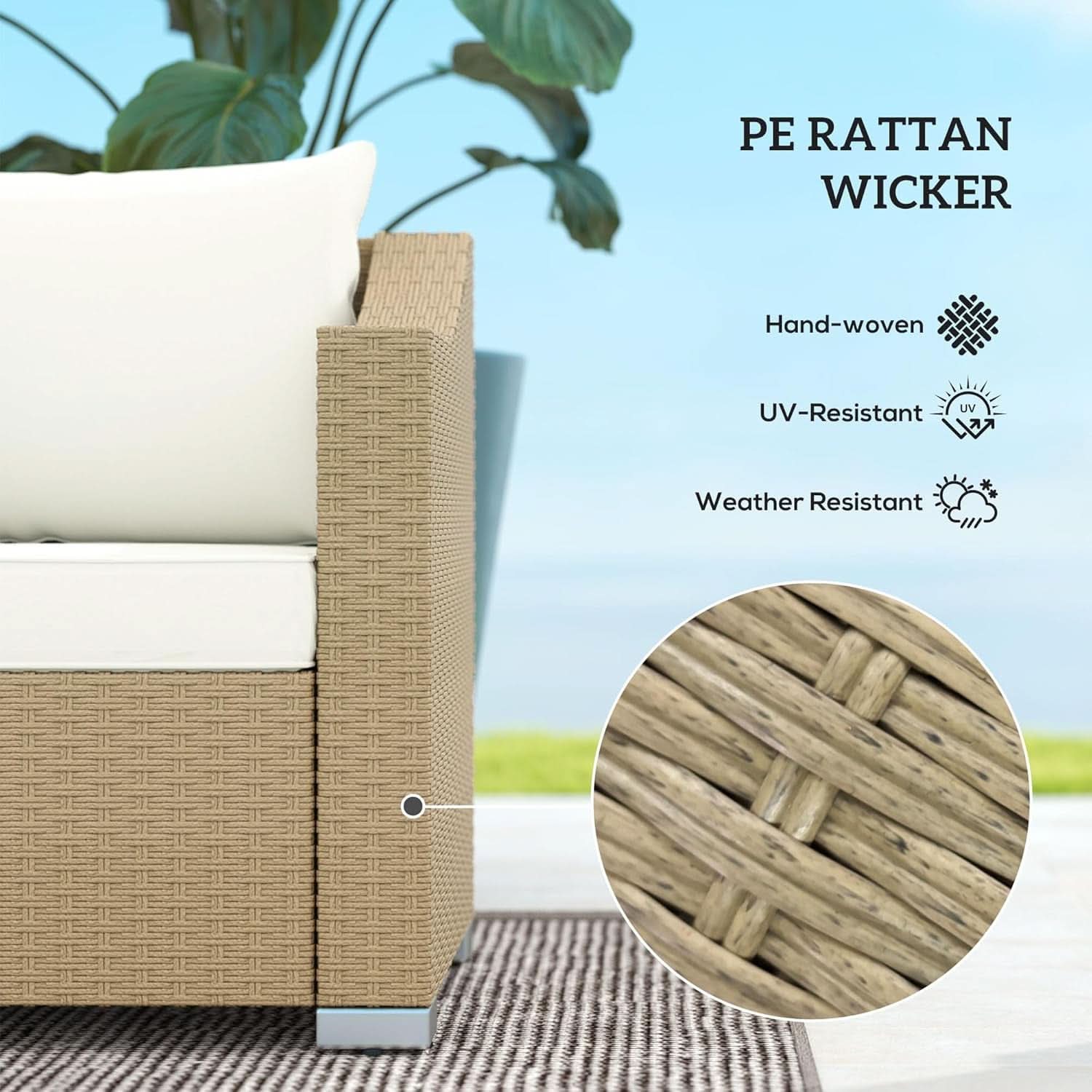 Comfortable All Weather Wicker Patio Sofa with Cushions