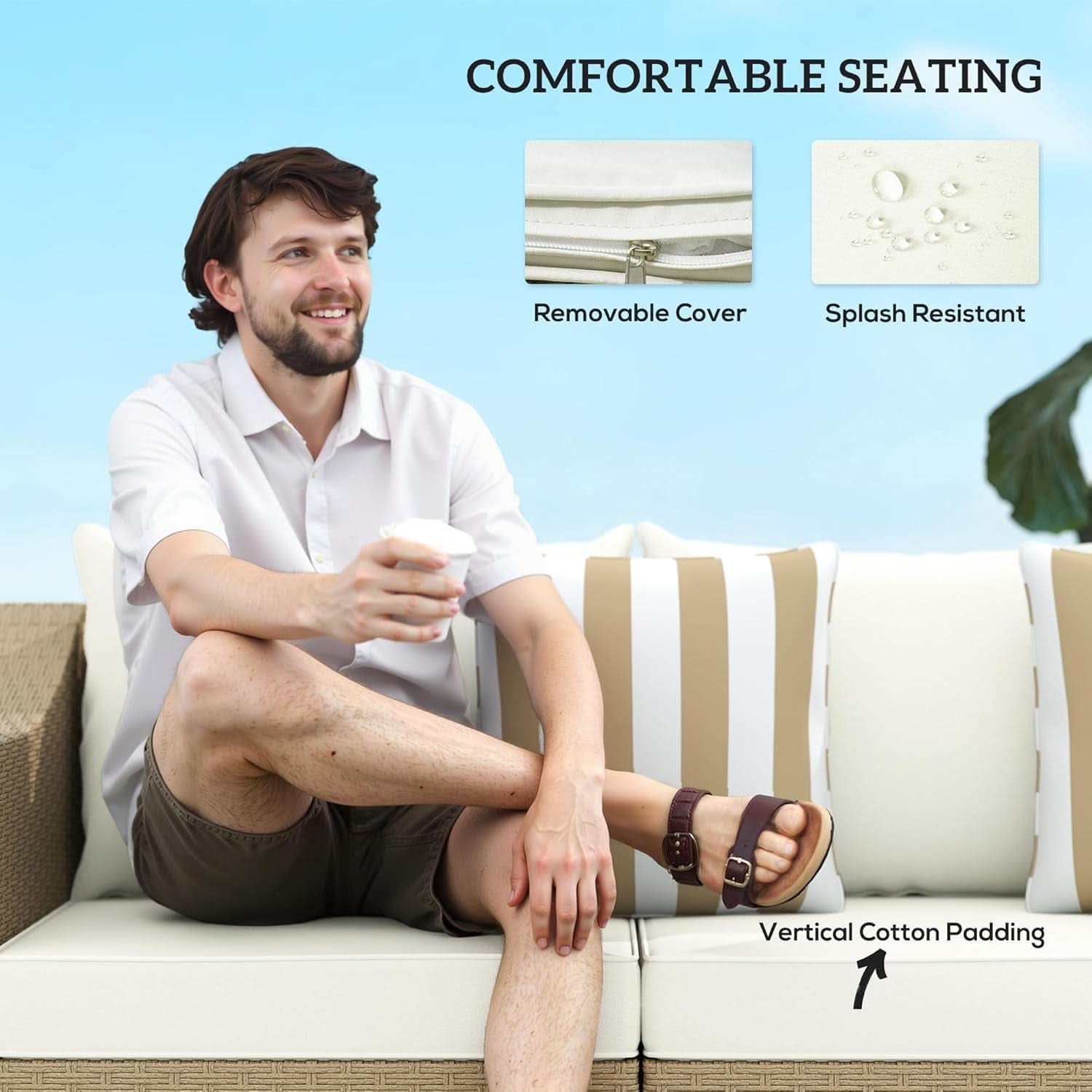 Comfortable All Weather Wicker Patio Sofa with Cushions