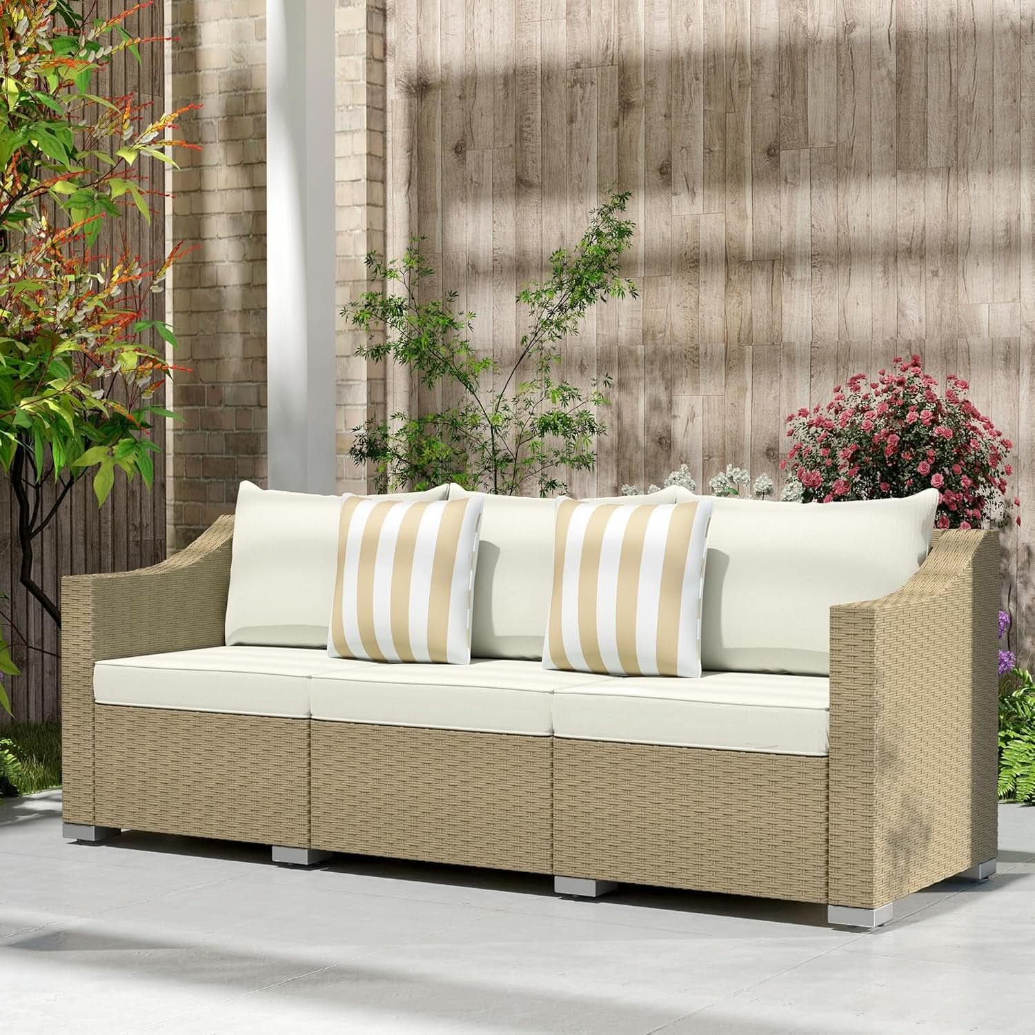 Comfortable All Weather Wicker Patio Sofa with Cushions