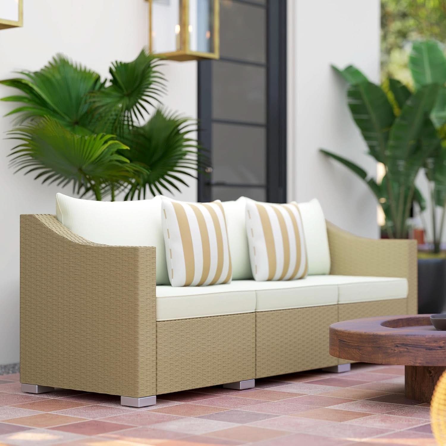 Comfortable All Weather Wicker Patio Sofa with Cushions