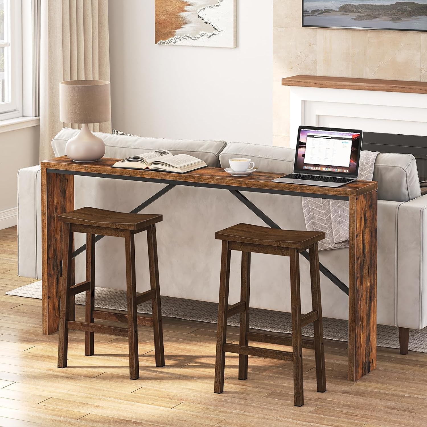 Comfortable Bamboo Bar Stools Set for Kitchen Dining