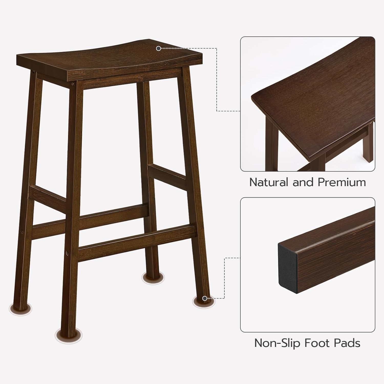 Comfortable Bamboo Bar Stools Set for Kitchen Dining