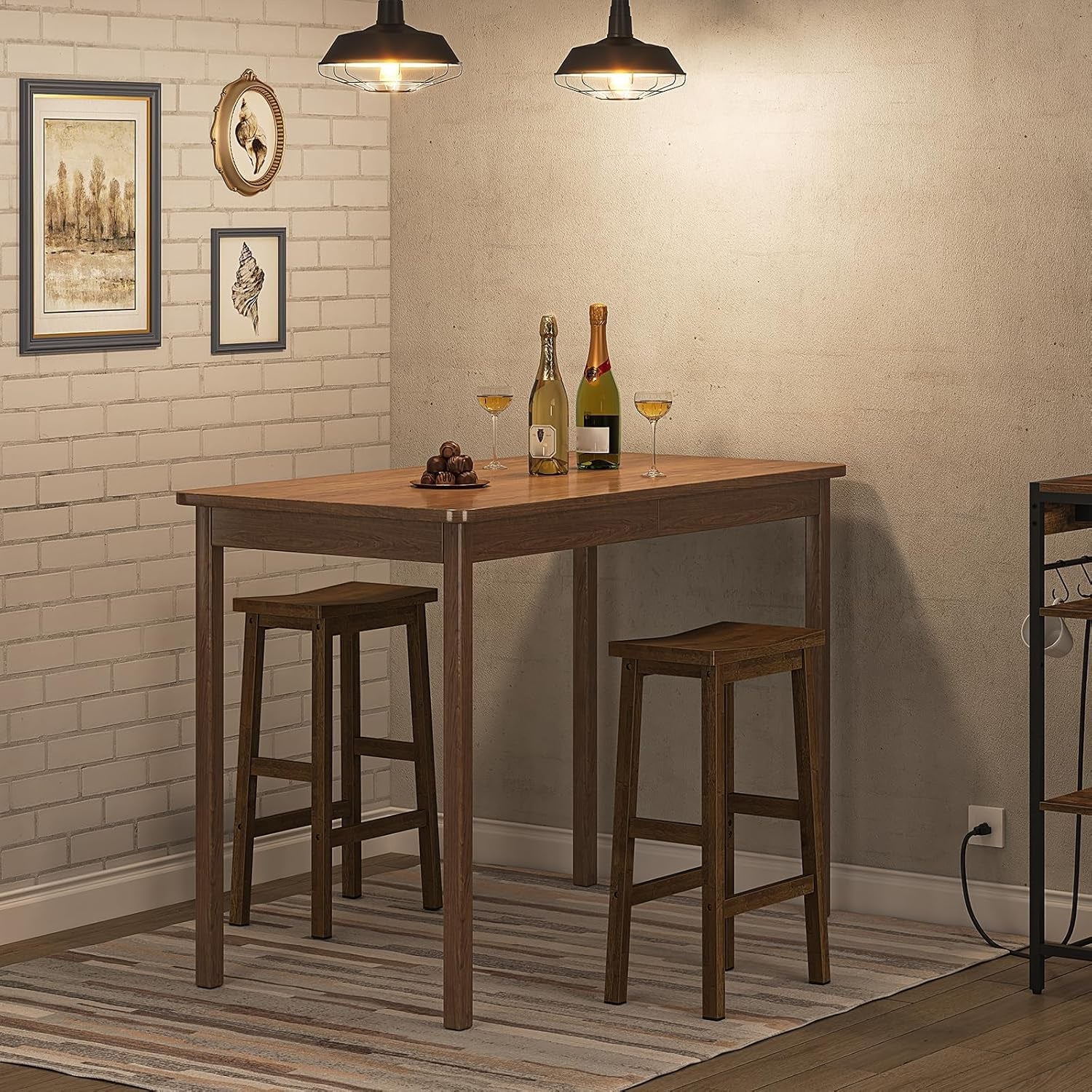 Comfortable Bamboo Bar Stools Set for Kitchen Dining