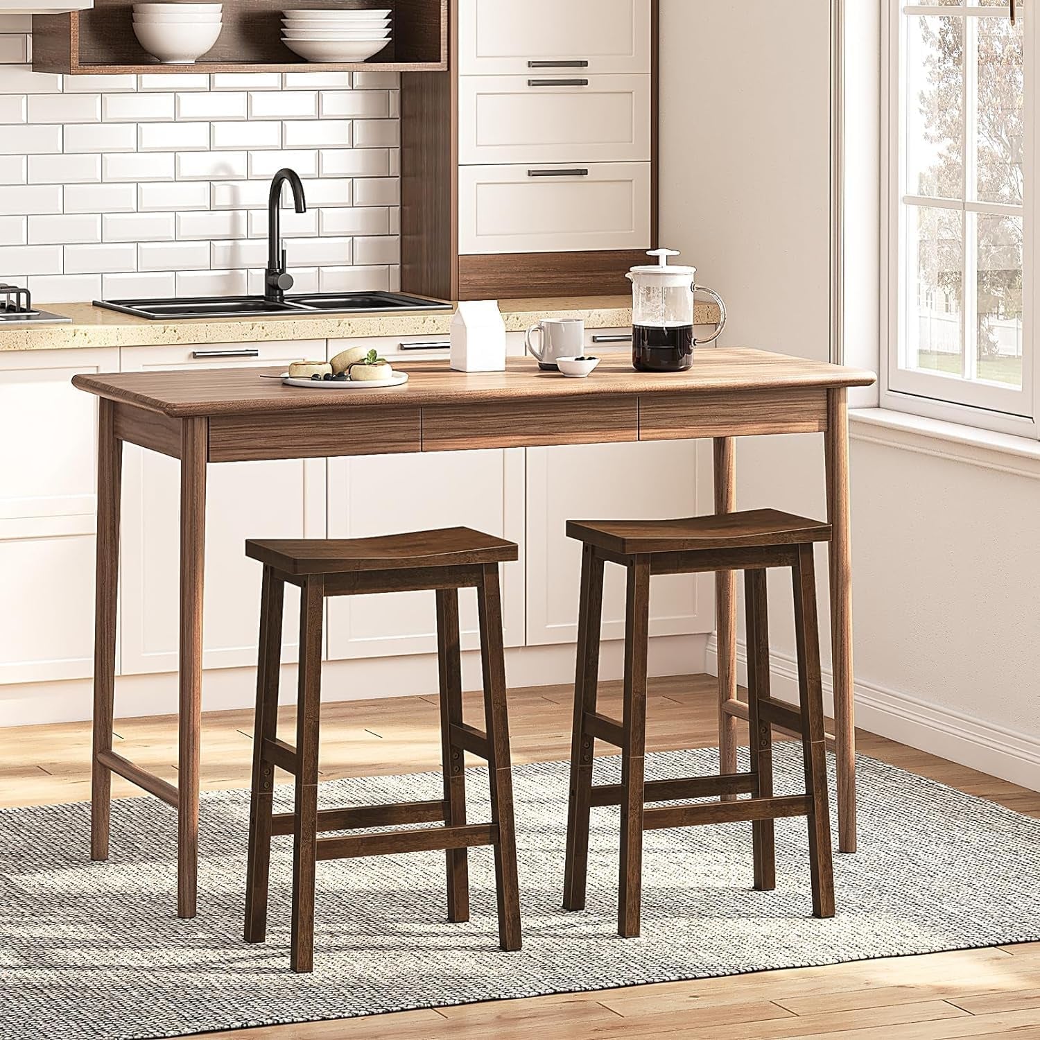 Comfortable Bamboo Bar Stools Set for Kitchen Dining