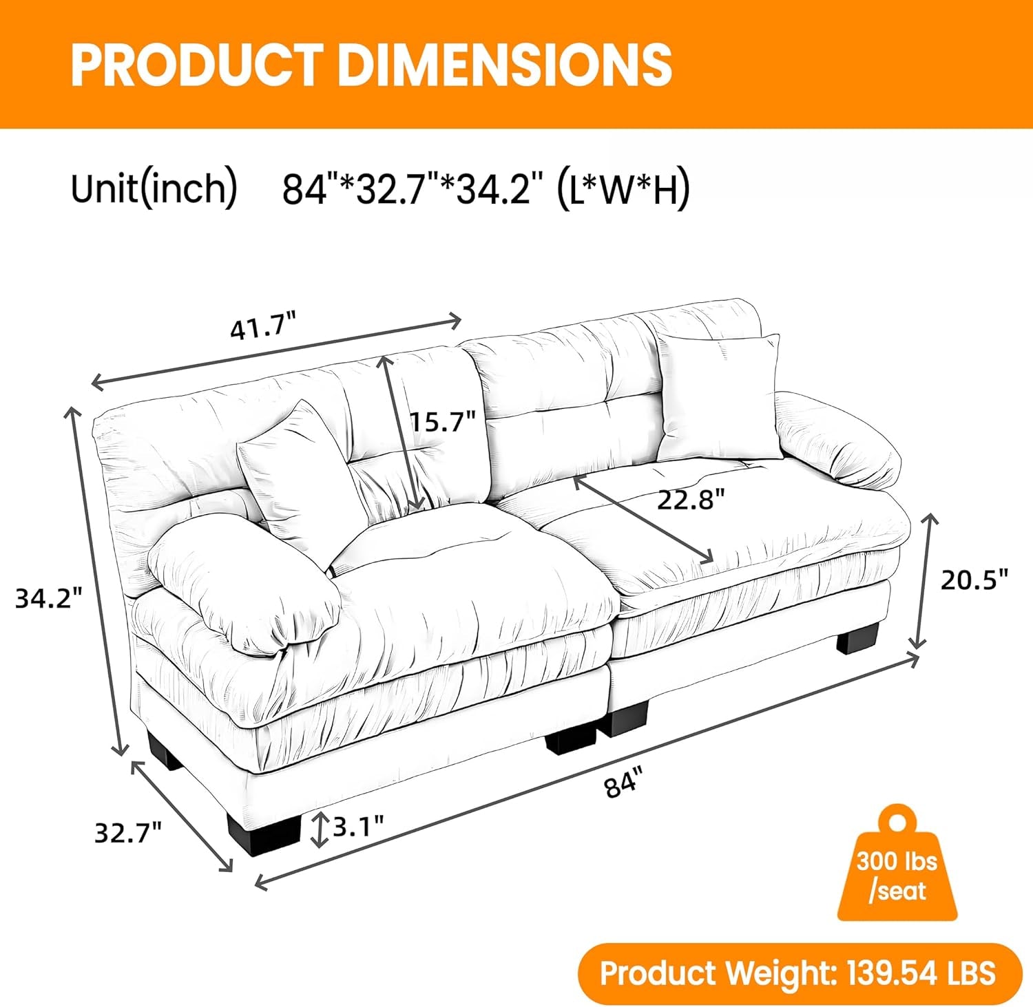 Comfortable Blue Sectional Couch Sofa with Two Pillows