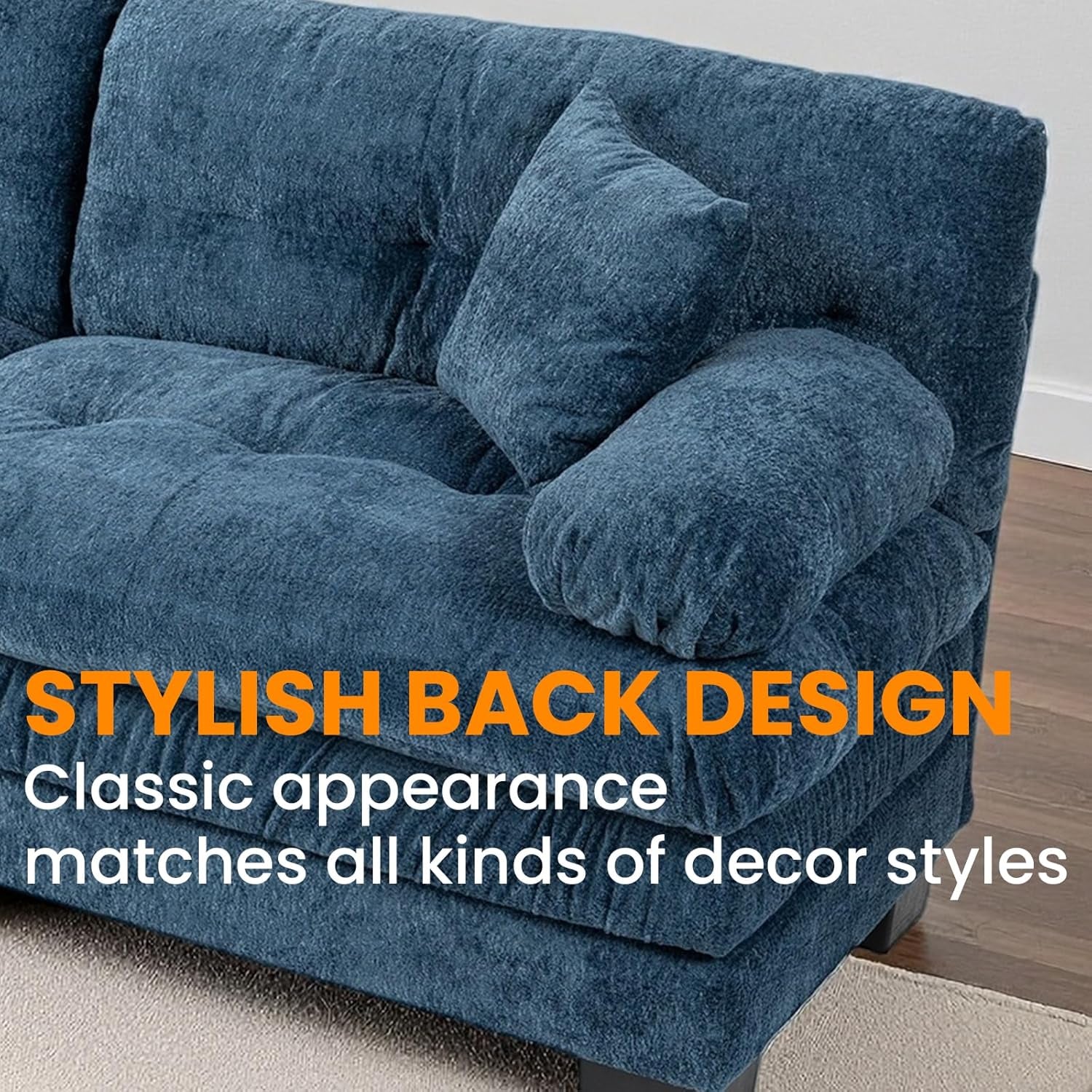 Comfortable Blue Sectional Couch Sofa with Two Pillows